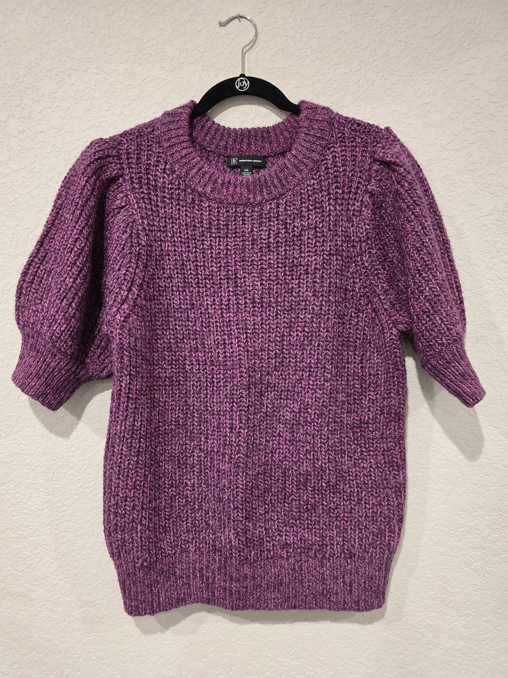 INC International Concepts Purple Puff-Sleeve Crewneck Sweater